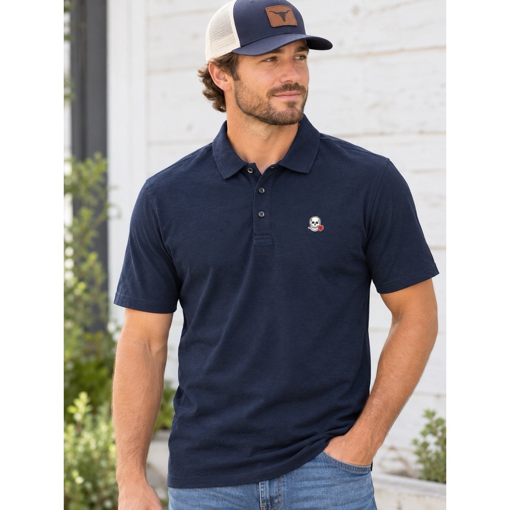 Robert Graham ARCHIE POLO Classic Fit Skull And Roses Navy Blue Size Large New